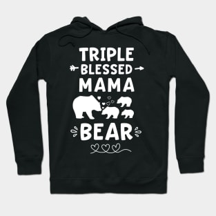 Triple Blessed Mama Bear Heart & Arrow Three Baby Cubs Mom Hoodie